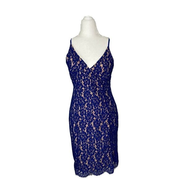 Lulu’s ‘She’s a Knockout’ Cobalt Blue Lace Lined Bodycon Sleeveless Dress-M - Picture 1 of 16